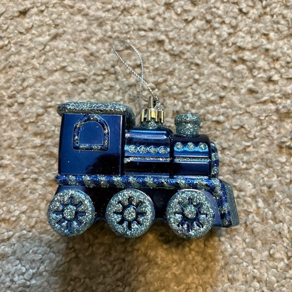 Blue Train Plastic Christmas Ornament 4"x4" Glitter Candy Land Sugar - Picture 2 of 4